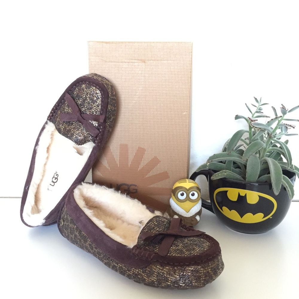 NIB Ugg Rylee Metallic Bronze Leopard Slipper Sz 6